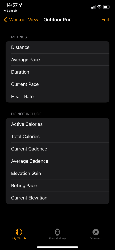 Workout view on Watch app