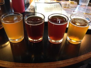 I am not a big beer drinker, but I love flights at microbreweries. It's always great to sample! (This is from Skagway Brewing Company)